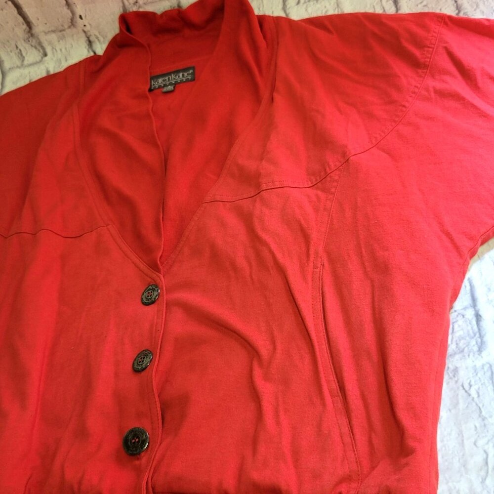 Karen Kane Womens Sweater Sz S Red Cardigan 100% Cotton Relaxed Style Buttons - Picture 3 of 13